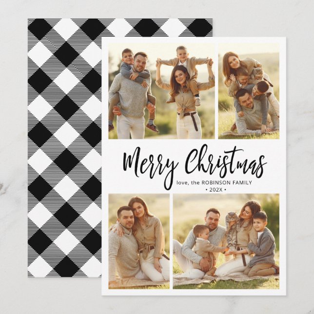 Cartes Pour Fêtes Annuelles Calligraphie Buffalo Plaid 4 photos (Devant / Derrière)