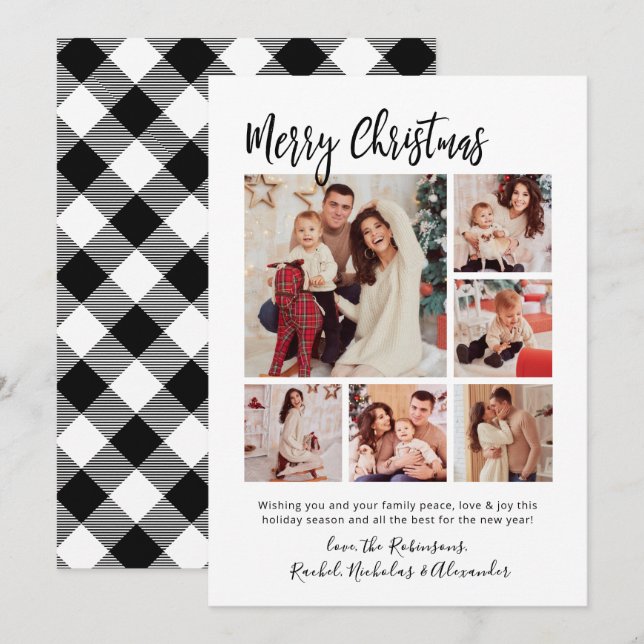 Cartes Pour Fêtes Annuelles Calligraphie Buffalo Plaid 6 photos de Noël (Devant / Derrière)