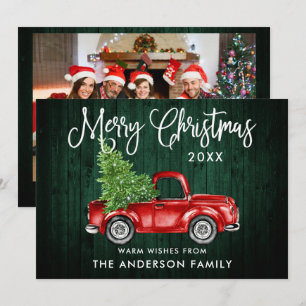 Cartes Pour Fêtes Annuelles Calligraphie Camion en bois vert Photo de Noël Ret