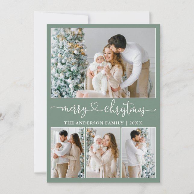 Cartes Pour Fêtes Annuelles Calligraphie Coeur 4 Photo Christmas Sage Green (Devant)