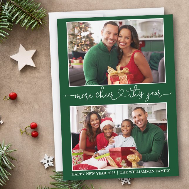 Cartes Pour Fêtes Annuelles Calligraphie Coeur Plus Cheer Green 2 Photo (Customize to add text to back of card.)