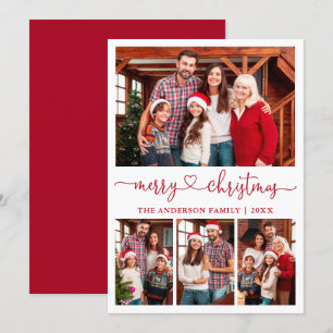 Cartes Pour Fêtes Annuelles Calligraphie Coeur Script Noël 4 Photo Rouge