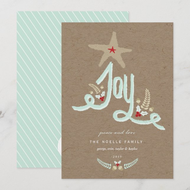Cartes Pour Fêtes Annuelles Calligraphie de feuillage bleu rustique à main lev (Devant / Derrière)