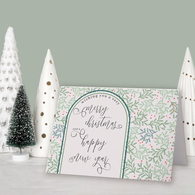 Cartes Pour Fêtes Annuelles Calligraphie de Noël et Nouvel An Végétation d'hiv (Christmas & New Year holiday card available professionally printed or as printable digital download)
