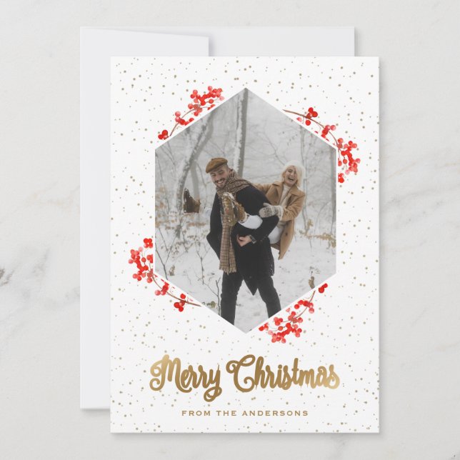 Cartes Pour Fêtes Annuelles Calligraphie des neiges des baies rouges Joyeux No (Devant)