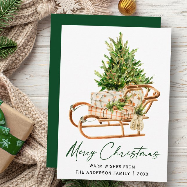 Cartes Pour Fêtes Annuelles Calligraphie Écran d'encre Aquarelle Pine Arbre (Customize to change your personalized text size, style or change color of back of card.)