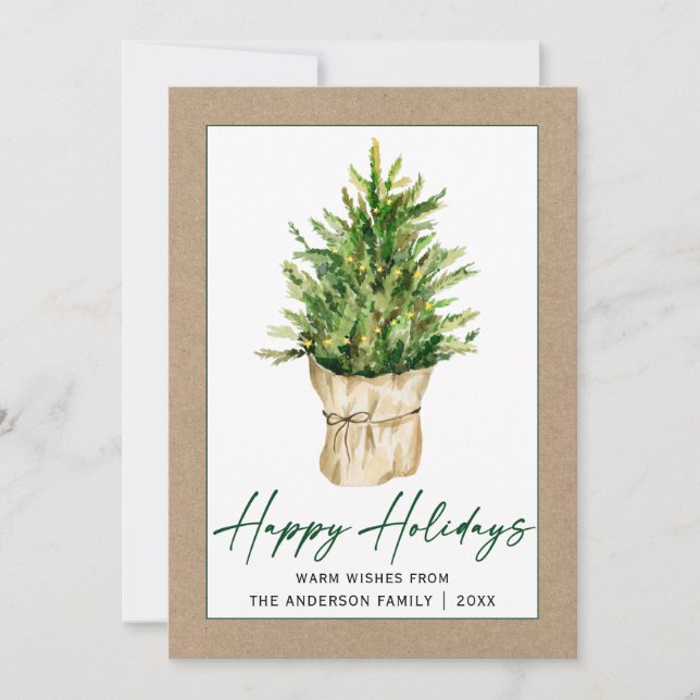 Cartes Pour Fêtes Annuelles Calligraphie Encre Aquarelle Arbre Kraft Minimalis (Devant)
