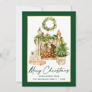 Cartes Pour Fêtes Annuelles Calligraphie Encre Aquarelle Cadres Or de Noël