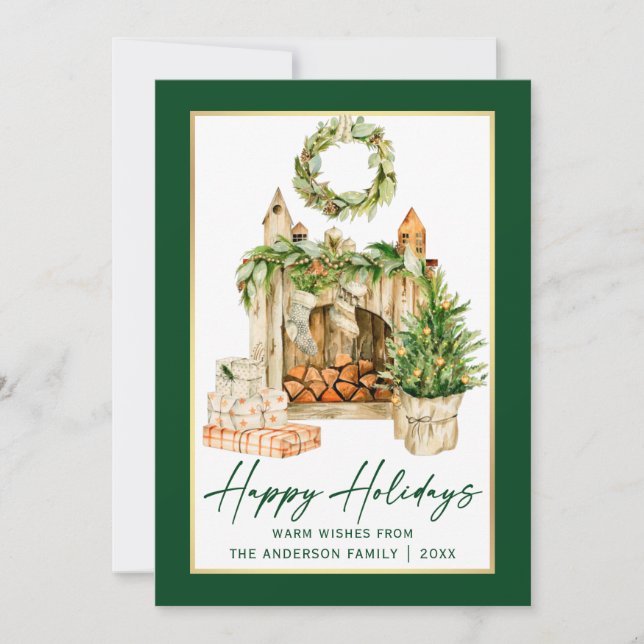 Cartes Pour Fêtes Annuelles Calligraphie Encre Aquarelle Vacances Gold Frame (Devant)