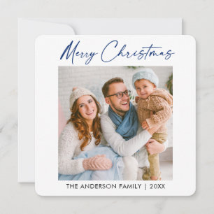 Cartes Pour Fêtes Annuelles Calligraphie Encre Bleue Photo minimaliste de Noël