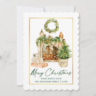 Cartes Pour Fêtes Annuelles Calligraphie Encre Or cadre Aquarelle Noël
