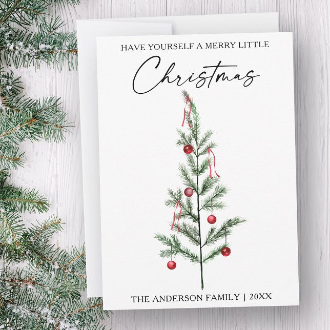 Cartes Pour Fêtes Annuelles Calligraphie Encre Script Aquarelle Arbre de Noël (Customize your personalized text size or style.)