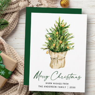 Cartes Pour Fêtes Annuelles Calligraphie Encre Script Aquarelle Pine Arbre Ver