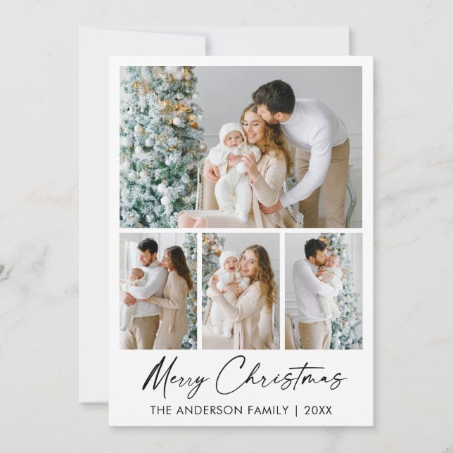 Cartes Pour Fêtes Annuelles Calligraphie Encre Script Joyeux Noël 4 Photos (Devant)