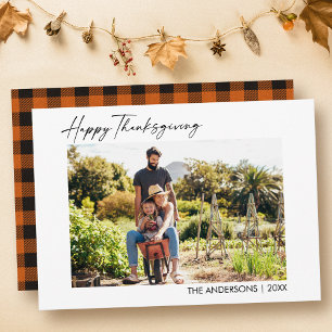 Cartes Pour Fêtes Annuelles Calligraphie Encre Script Orange Plaid Thanksgivin