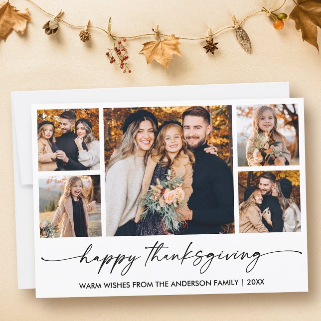 Cartes Pour Fêtes Annuelles Calligraphie Encre Script Thanksgiving 5 Photo (Customize to change your personalized text size or text style.)