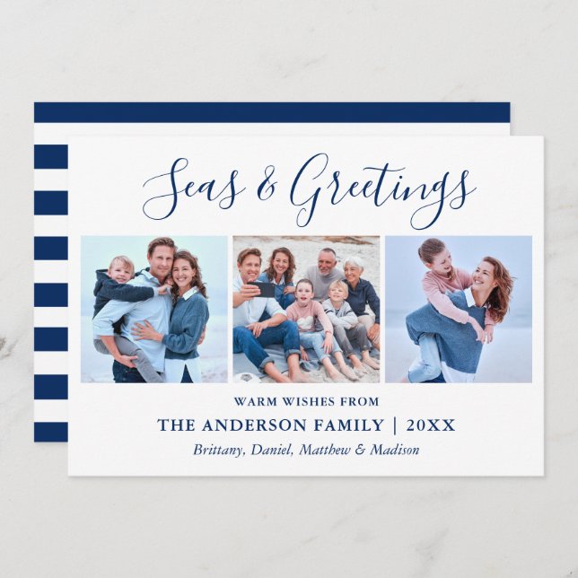 Cartes Pour Fêtes Annuelles Calligraphie Enk Script 3 Photo Seas et salutation (Devant / Derrière)