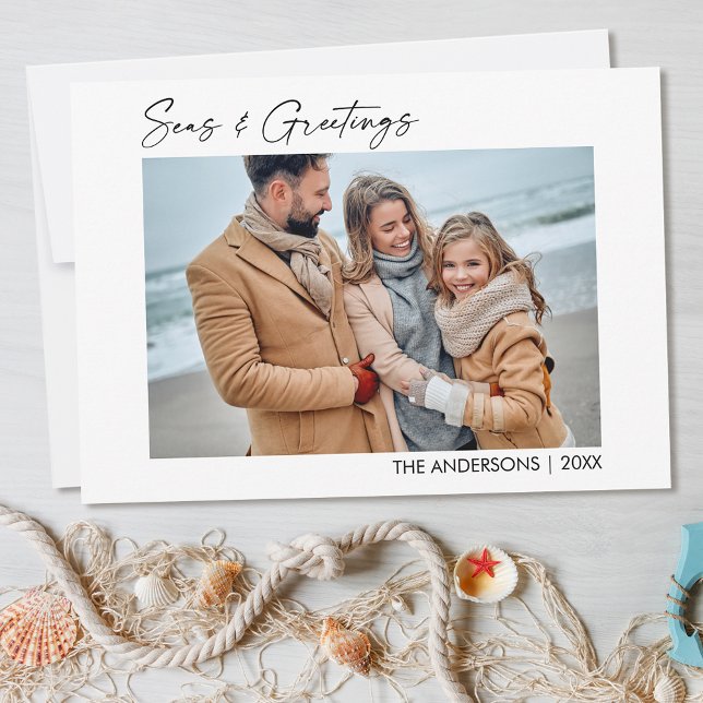 Cartes Pour Fêtes Annuelles Calligraphie Enk Script Photo Seas et salutations (Customize to change your personalized text size or text style.)