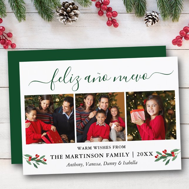Cartes Pour Fêtes Annuelles Calligraphie Feliz Ano Nuevo 3 Photo Holly Green (Customize to add text to back of card.)