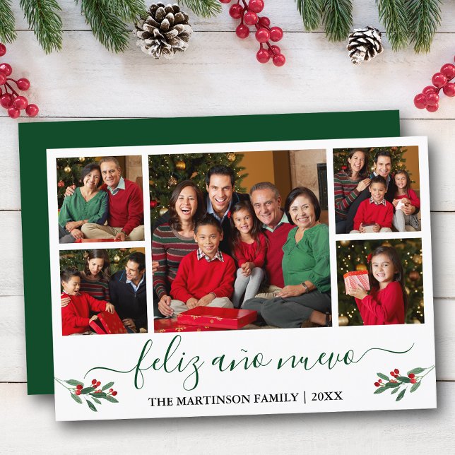 Cartes Pour Fêtes Annuelles Calligraphie Feliz Ano Nuevo 5 Photo Holly Green (Customize to add text to back of card.)