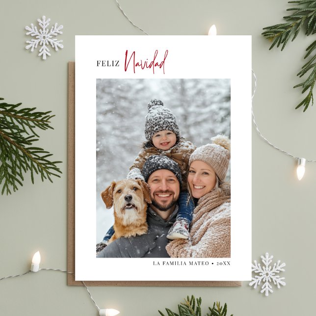 Cartes Pour Fêtes Annuelles Calligraphie Feliz Navidad Christmas Photo Rouge (Créateur téléchargé)