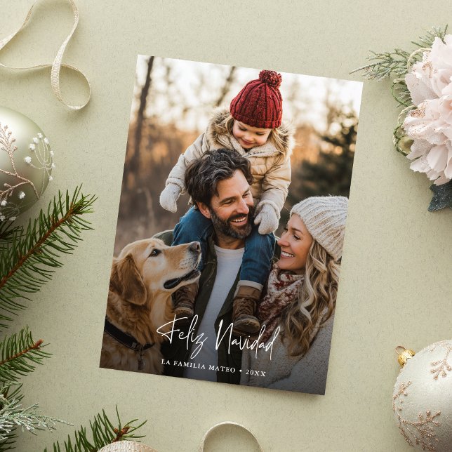 Cartes Pour Fêtes Annuelles Calligraphie Feliz Navidad Photo Overlay Noël (Créateur téléchargé)