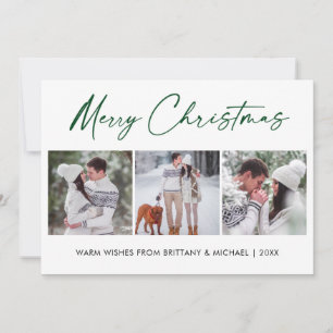 Cartes Pour Fêtes Annuelles Calligraphie Green Ink 3 Photo Couple Noël