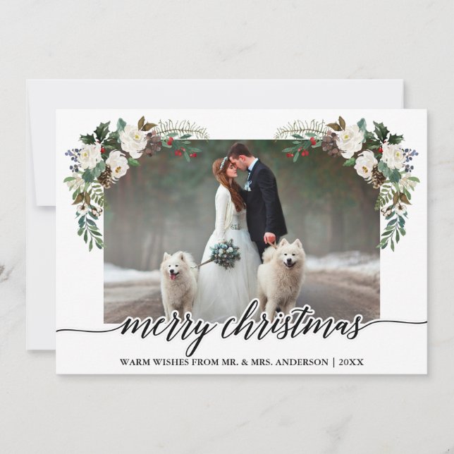 Cartes Pour Fêtes Annuelles Calligraphie Hiver Floral Verdure Mariage Photo (Devant)