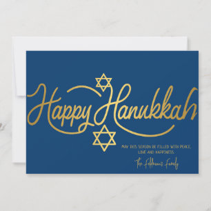 Cartes Pour Fêtes Annuelles Calligraphie Joyeux Hanukkah Bleu & Or  