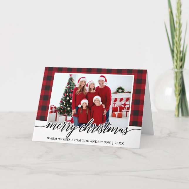 Cartes Pour Fêtes Annuelles Calligraphie Joyeux Noël Photo Plaid Plier (Devant)