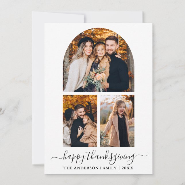 Cartes Pour Fêtes Annuelles Calligraphie moderne 3 Arche photo Thanksgiving (Devant)