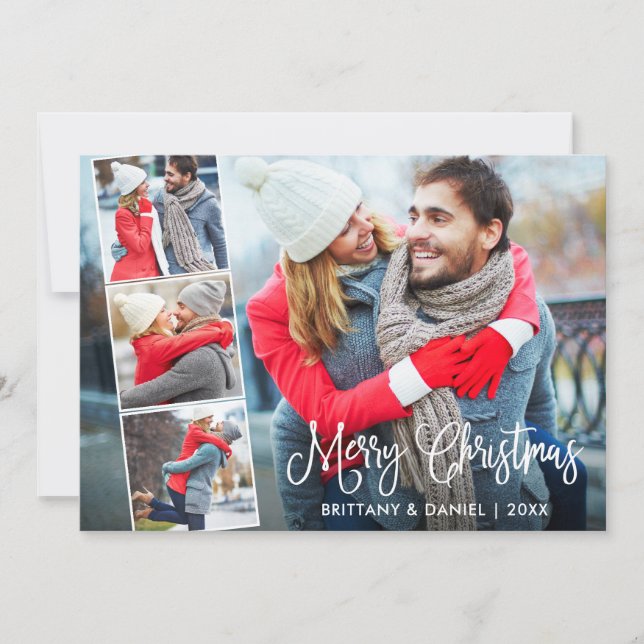 Cartes Pour Fêtes Annuelles Calligraphie moderne amusante 4 Photo Couple Colla (Devant)