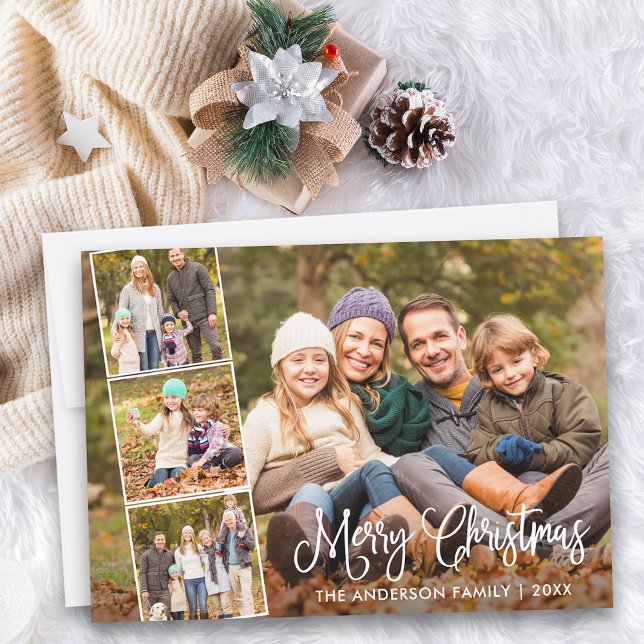 Cartes Pour Fêtes Annuelles Calligraphie moderne amusante Joyeux Noël 4 Photo (Customize to add text to back of card.)