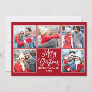 Cartes Pour Fêtes Annuelles Calligraphie moderne Couple 5 Photo Noël Rouge