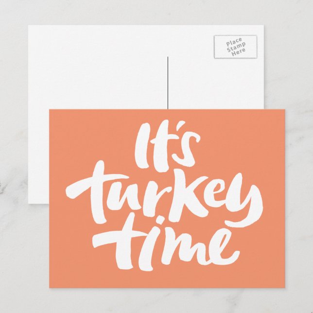 Cartes Pour Fêtes Annuelles Calligraphie moderne de Thanksgiving "Turkey Time" (Devant / Derrière)