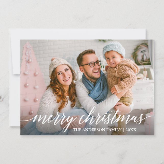 Cartes Pour Fêtes Annuelles Calligraphie moderne élégante Joyeux Noël Famille (Devant)