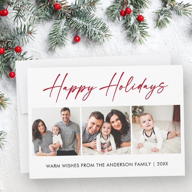 Cartes Pour Fêtes Annuelles Calligraphie moderne Encre rouge Script 3 Photo (Customize to change your personalized text size or style.)