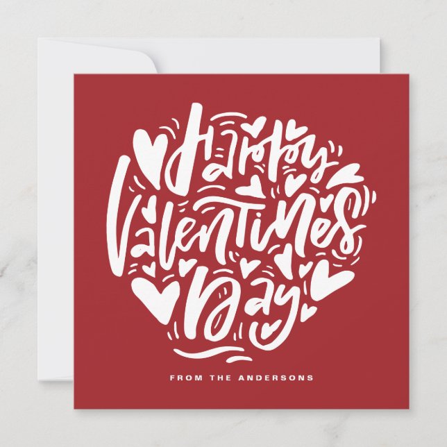 Cartes Pour Fêtes Annuelles Calligraphie moderne Heureuse Sainte-Valentin roug (Devant)