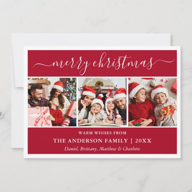 Cartes Pour Fêtes Annuelles Calligraphie moderne Joyeux Noël Rouge 3 Photo (Devant)