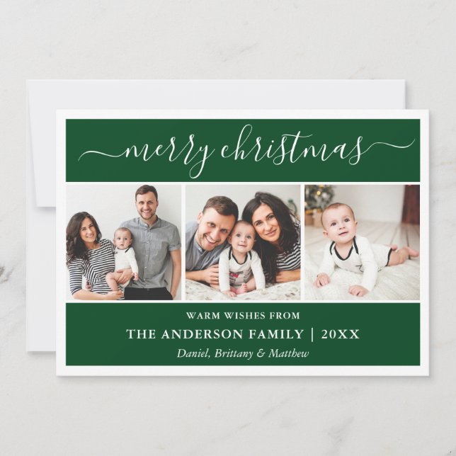 Cartes Pour Fêtes Annuelles Calligraphie moderne Joyeux Noël Vert 3 Photo (Devant)