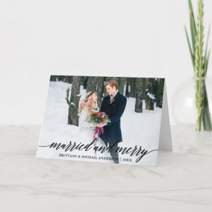 Cartes Pour Fêtes Annuelles Calligraphie moderne Marié et Joyeux Mariage plié