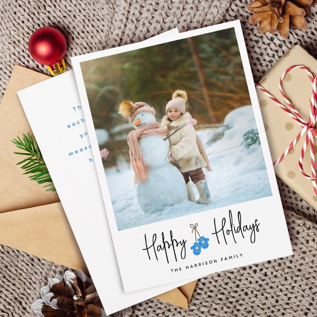 Cartes Pour Fêtes Annuelles Calligraphie moderne Mittens (Modern Calligraphy Mittens Photo Flat Holiday Card)