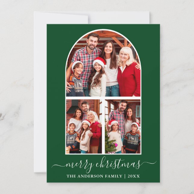 Cartes Pour Fêtes Annuelles Calligraphie moderne Noël 3 Arche photo Vert (Devant)