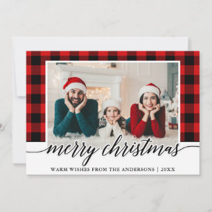 Cartes Pour Fêtes Annuelles Calligraphie moderne Rouge Paid Photo Noël