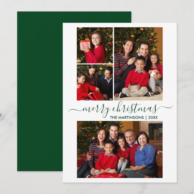 Cartes Pour Fêtes Annuelles Calligraphie moderne Script 4 Photo Christmas Gree (Devant / Derrière)