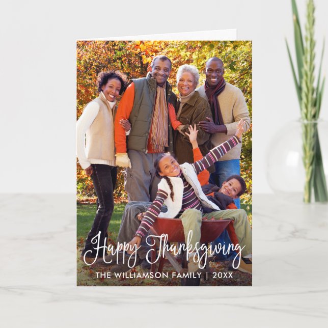 Cartes Pour Fêtes Annuelles Calligraphie moderne Thanksgiving photo plié (Devant)