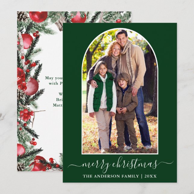 Cartes Pour Fêtes Annuelles Calligraphie Noël Snowflakes Photo Arche verte (Devant / Derrière)