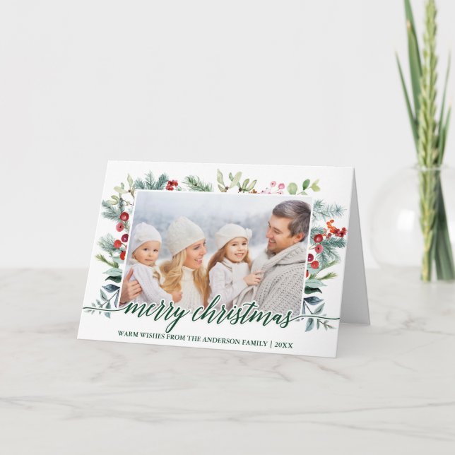 Cartes Pour Fêtes Annuelles Calligraphie Noël Vert verdure Photo Vert Plier (Devant)