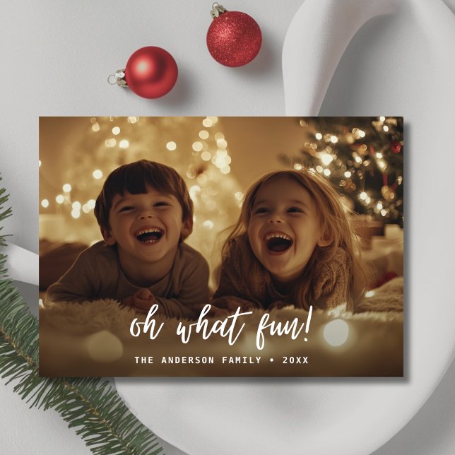 Cartes Pour Fêtes Annuelles Calligraphie Oh What Fun Baby Christmas Photo (Créateur téléchargé)