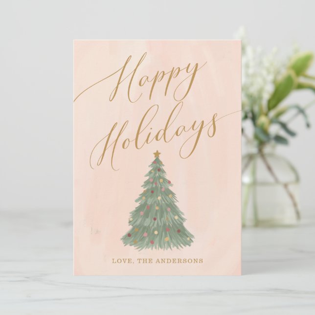 Cartes Pour Fêtes Annuelles Calligraphie Or de l'Arbre de Noël moderne (Debout devant)